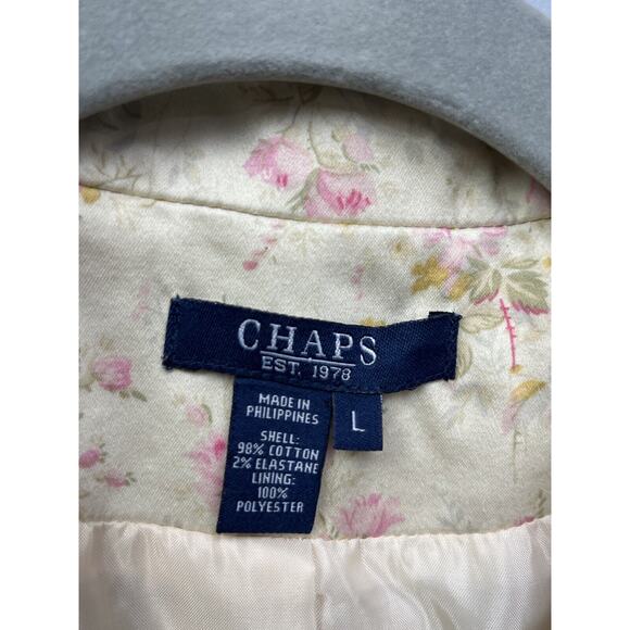 Chaps Blazer Womens Large Pink Floral Print Cottagecore Style Beige Pearl Button - Picture 3 of 7